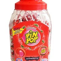 PIN POP Lizak z gumą do żucia o smaku truskawkowym 100szt