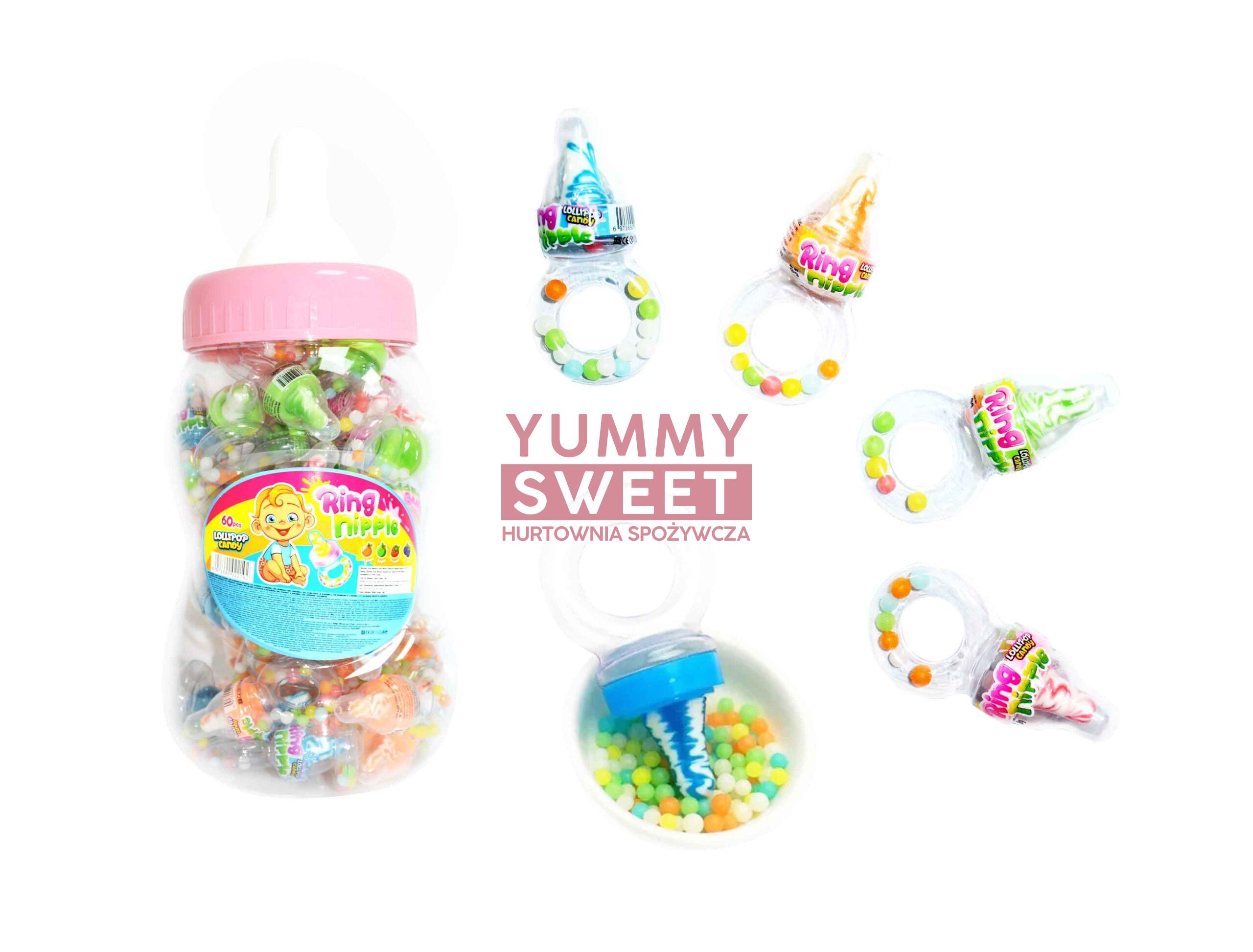 Lizak smoczek z cukierkami w butelce - skarbonce Opakowanie 9g x 60szt