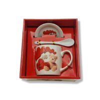 Kubek porcelanowy ze spodkiem i łyżeczką z motywem walentynkowym 300ml