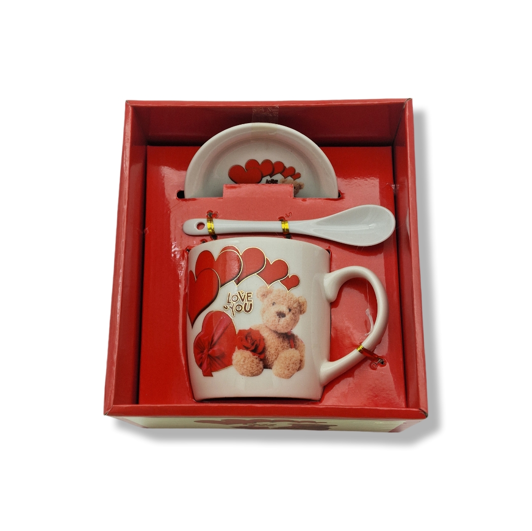 Kubki porcelanowe ze spodkiem z motywem walentynkowym 350ml